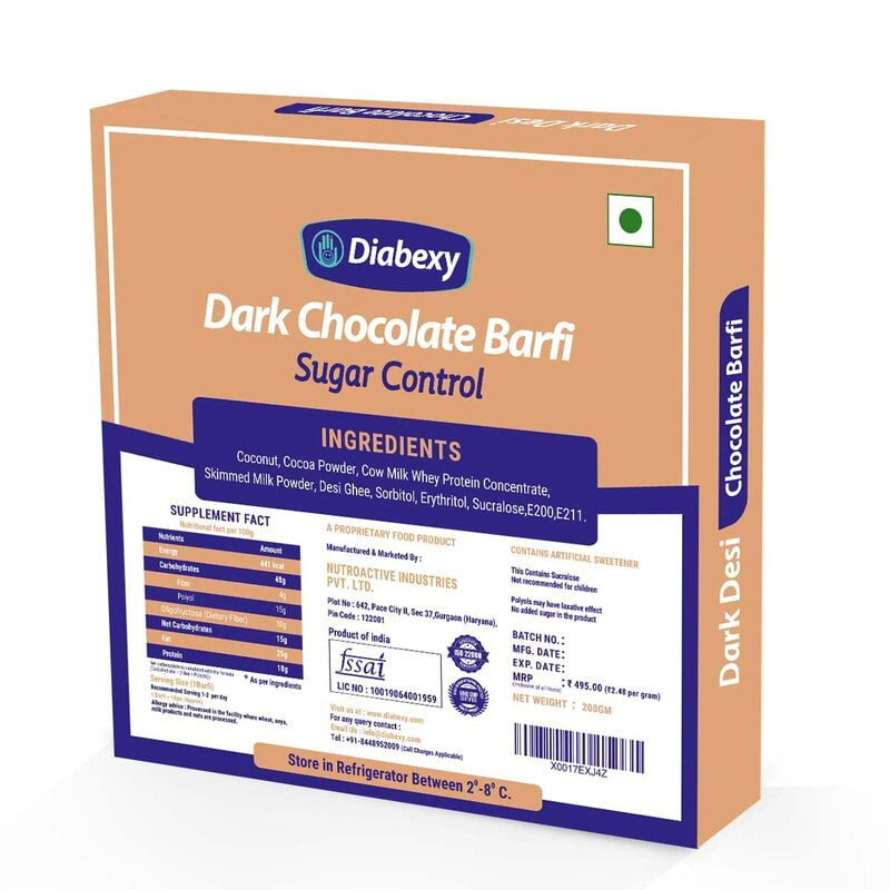 Diabexy Chocolate Hazelnut Barfi- 200gms